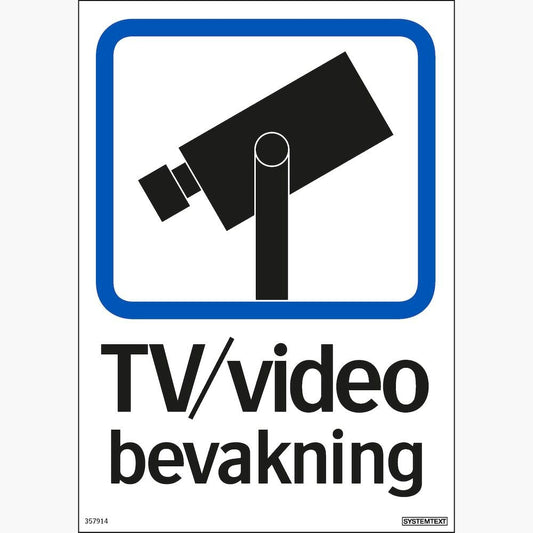 Skylt TV/Video bevakning hårdplast A4 210x297mm